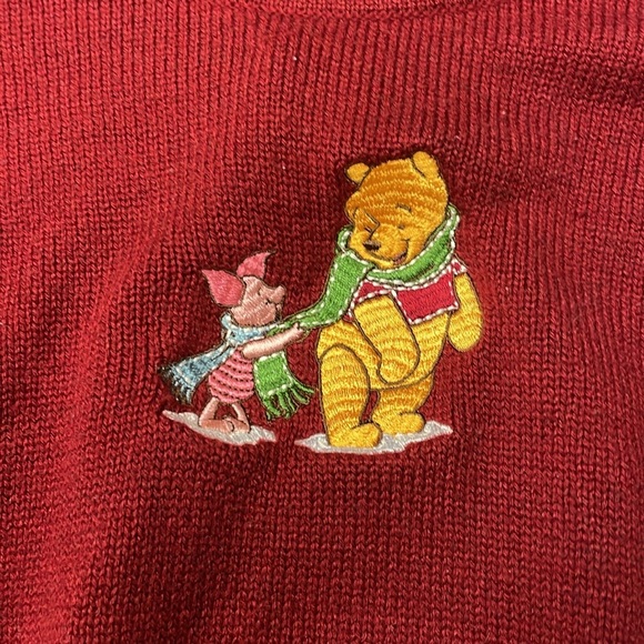 The Disney Store Vintage Red Mockneck Turtleneck Sweater Pooh Christmas Medium - Picture 2 of 5